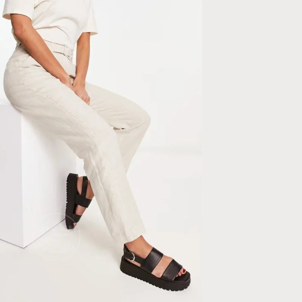 & Other Stories Linen Blend Belted Pants | Size 4 Tailored Beige NWOT, New